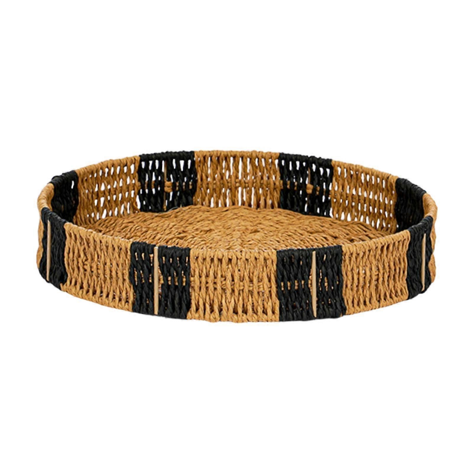 Woven Round Serving Tray, Bread Serving Basket, Snack Storage Holder Practical,