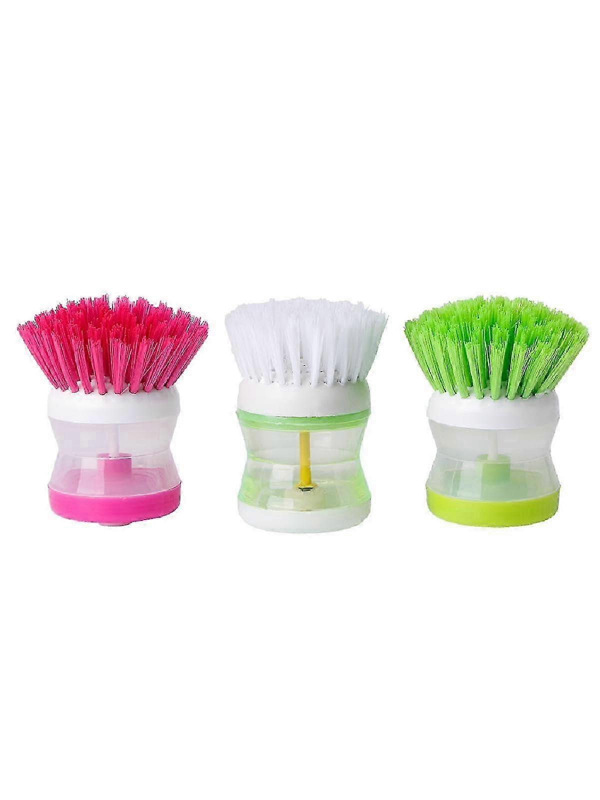 Soap Dispenser with Brush for Pots and Pans Featuring Controlled Dispensing Functionality