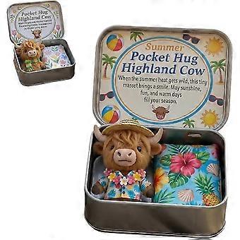 Pocket Hug Highland Cow Gift Set A Little Hug You Can Carry Anywhere, Handmade Mini Highland Cow Emotional Support with Message Card, Gift for Friend