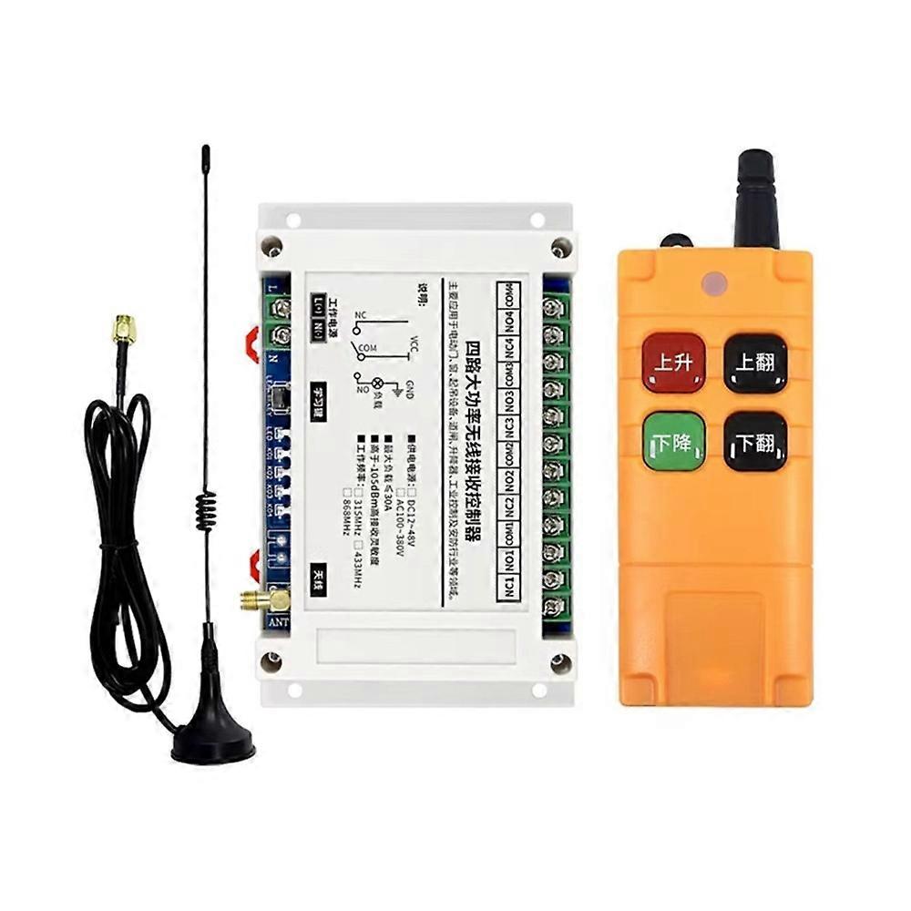 DC12V-48V 4CH Wireless Remote Control 30A Elevator Control Switch Lifting Equipment Switch Relay+433Mhz Remote