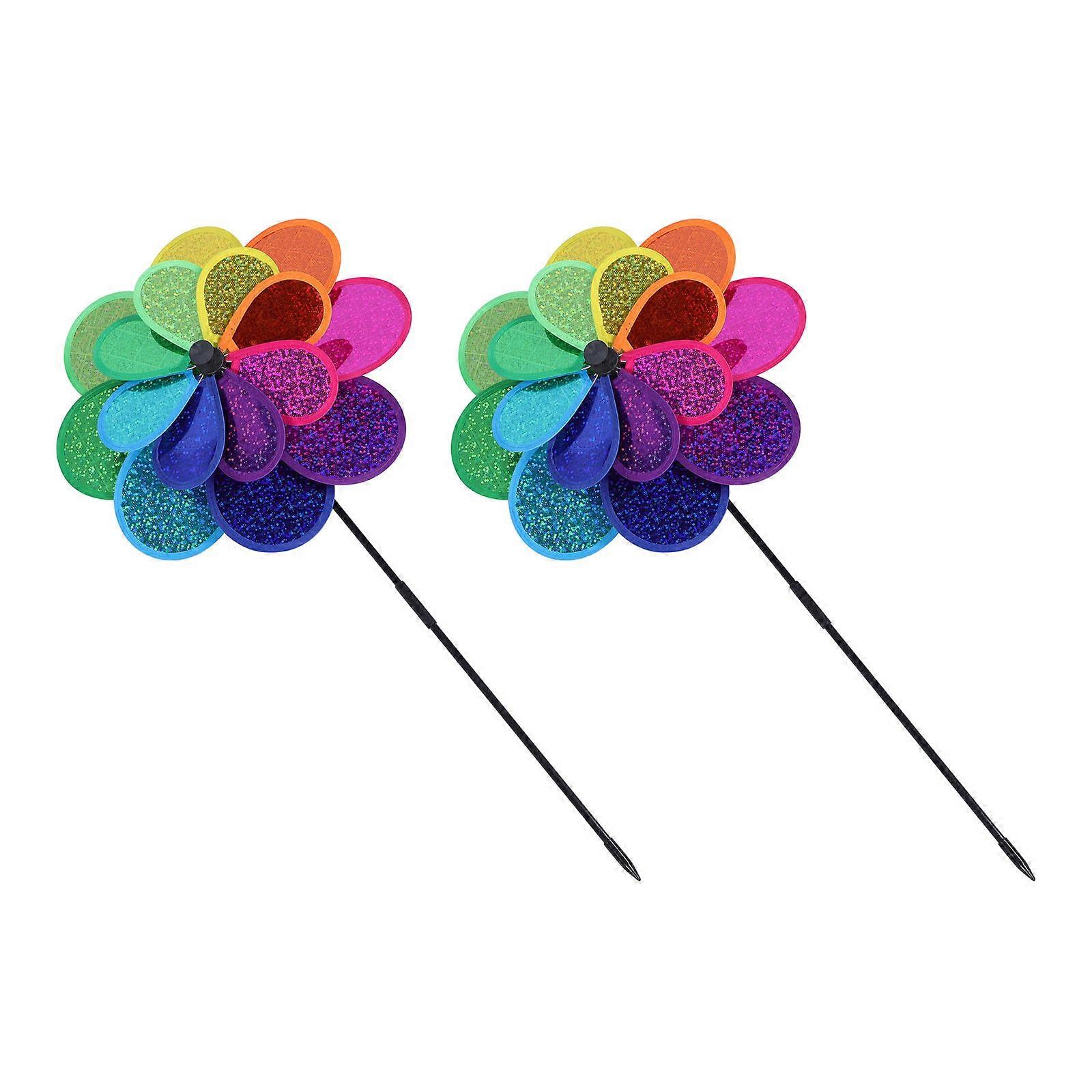 Double Layer Windmill Toy Garden Windmill Stake for Decor 2Sets