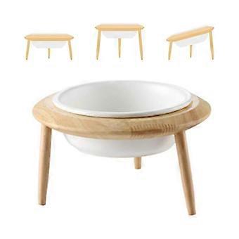 White Adjustable Height Raised Pet Bowl Holder Dog and Cat Bowls Ceramic Dog Cat Bowls with Bamboo Wood Stand Large