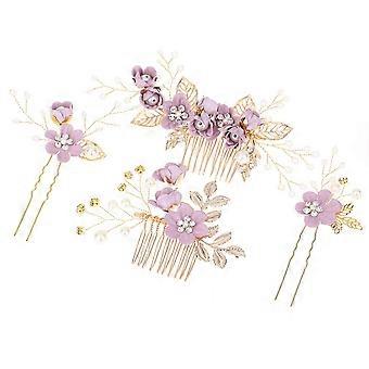 Bride Hair Clip 5 Pcs Wedding Hair Comb Rhinestones Crystal Floral Bridal Hair Clips Hair Pin Hair Jewelry for Wedding Dress Accessories (Pink) Hair C