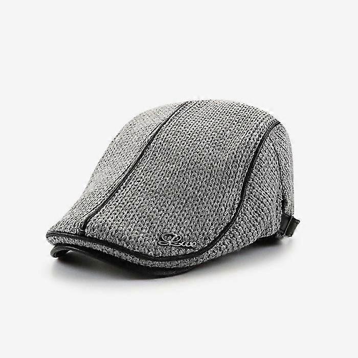Men's Knitted Flat Beret Cap - Grey
