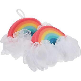 2pcs Rainbow Design Shower Brushes Kids Bath Ball Shower Sponge Body Scrubbers