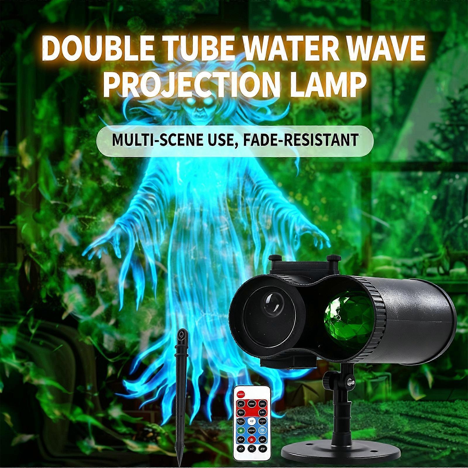 US Power Halloween Projection Light with Two-Lens Pattern Display, Remote Control, Motion Pattern Lighting, 10 Pattern Cards, and Adjustable Base