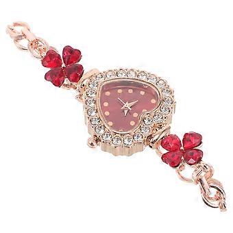 Red Heart Watch for Women Quartz Wrist Watch with Rhinestone