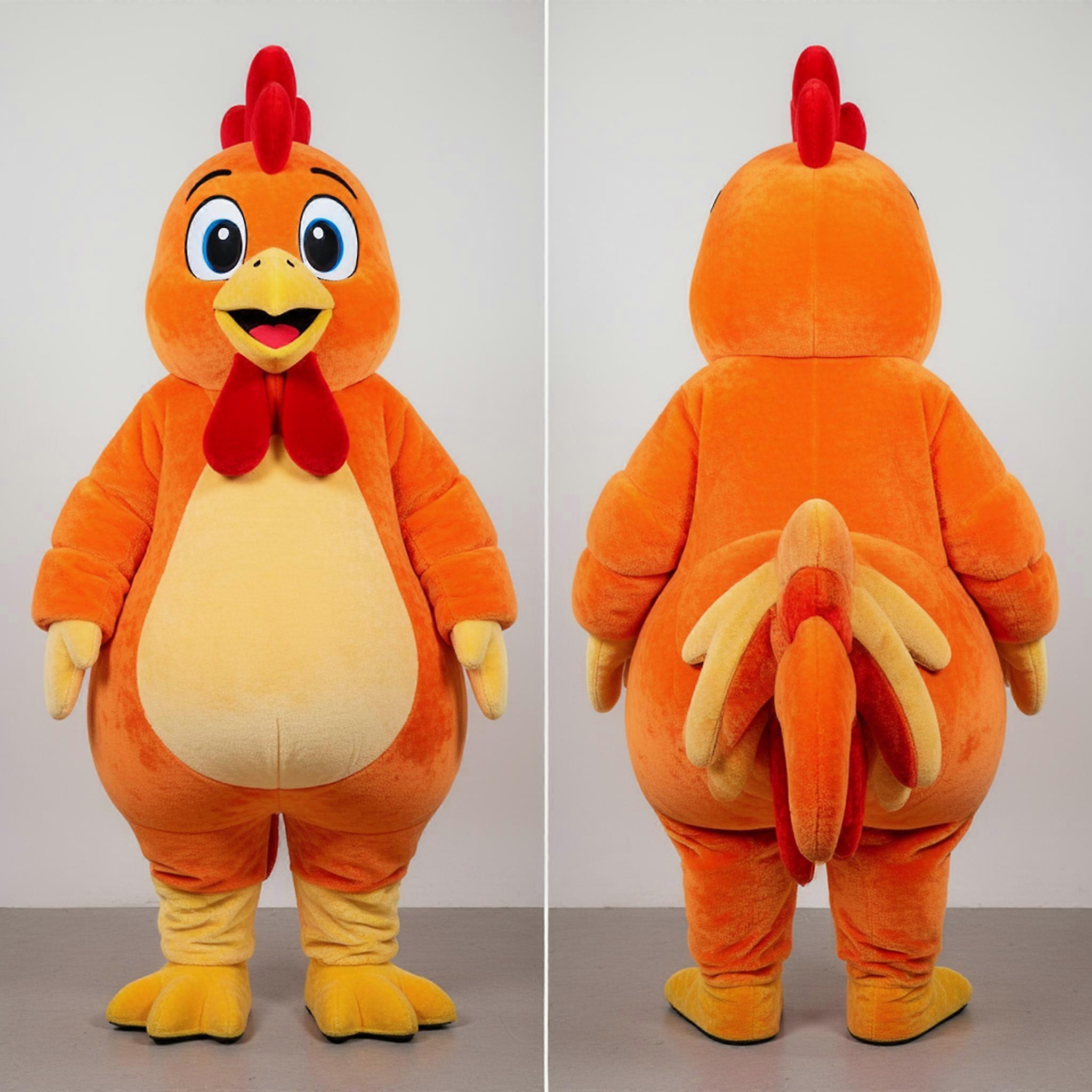 MASTICOT Bright Orange Fluffy Roosters Mascot