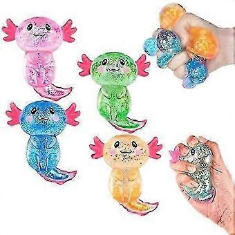 Set van 4 Axolotl Squishy - Zachte stressspeeltjes met glitter, schattige sensorische ontspanningsspeeltjes voor kinderen en volwassenen, premium kwaliteit