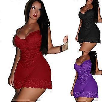 Frauen Spitze Dessous V Ausschnitt Nachthemd Schlingenkleid Plus Size Nachtwäsche