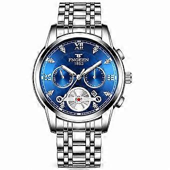 Men's Watch White Steel Blue Dial Mechanical Trend Student Waterproof Electronic Sports Men's Watch JY