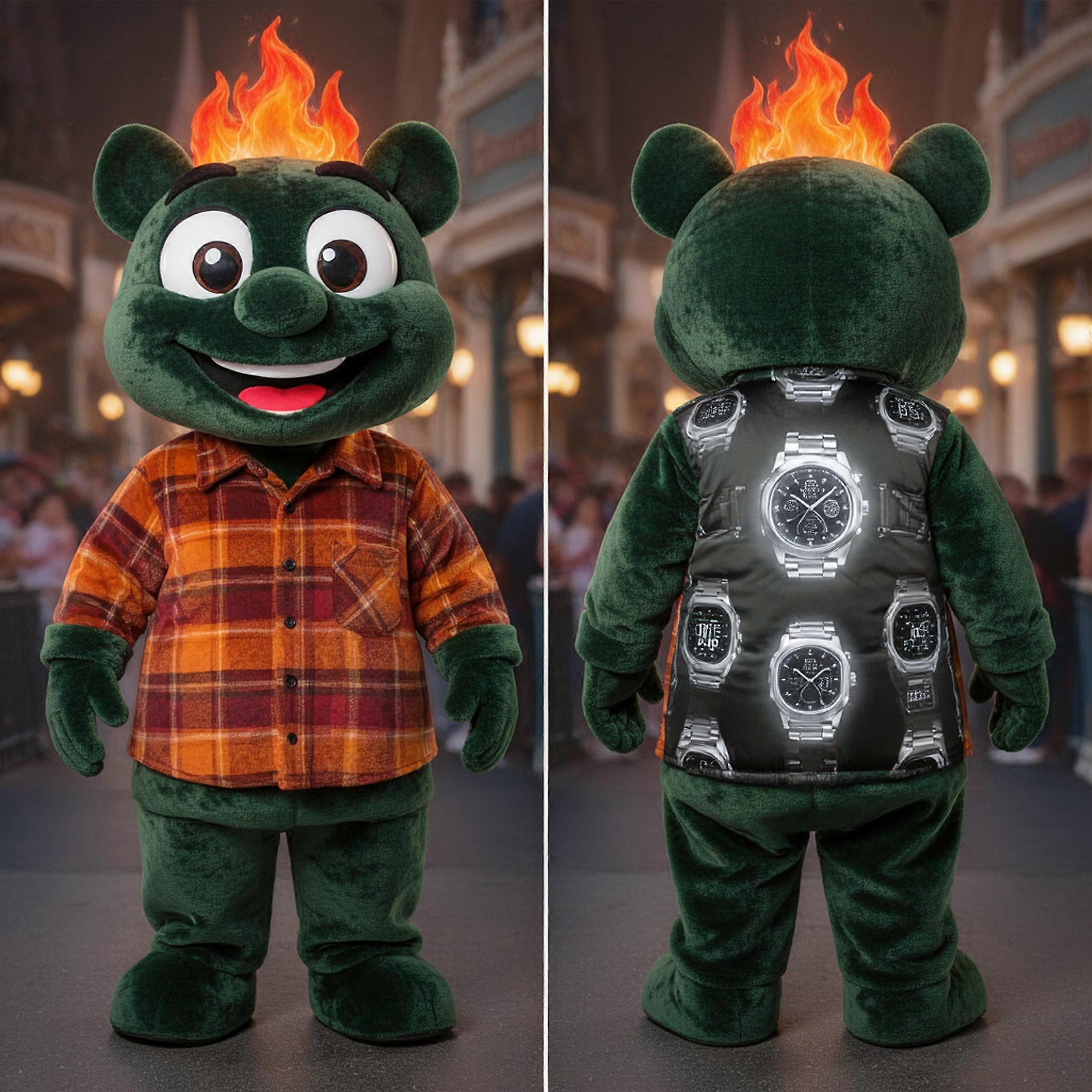 MASTICOT Forest Green Playful Fire Eater Mascot
