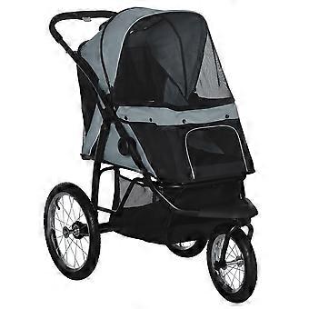 Foldable dog/cat stroller with reflectors, storage basket, sunshade & mesh window, Oxford grey