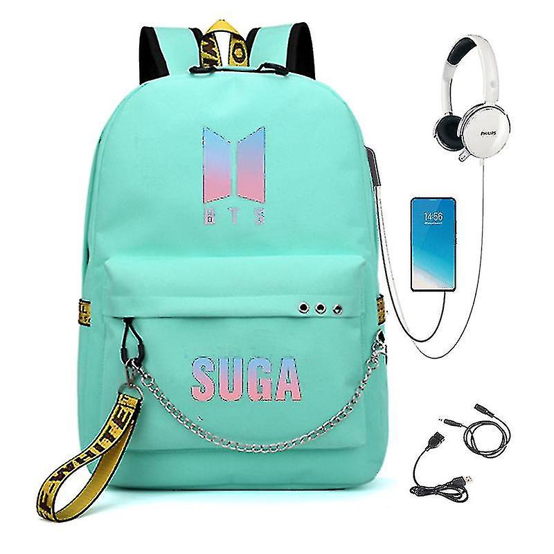 Bts Same Style Men's And Women's Backpack Usb Charging Week Student Side Schoolbag Tide