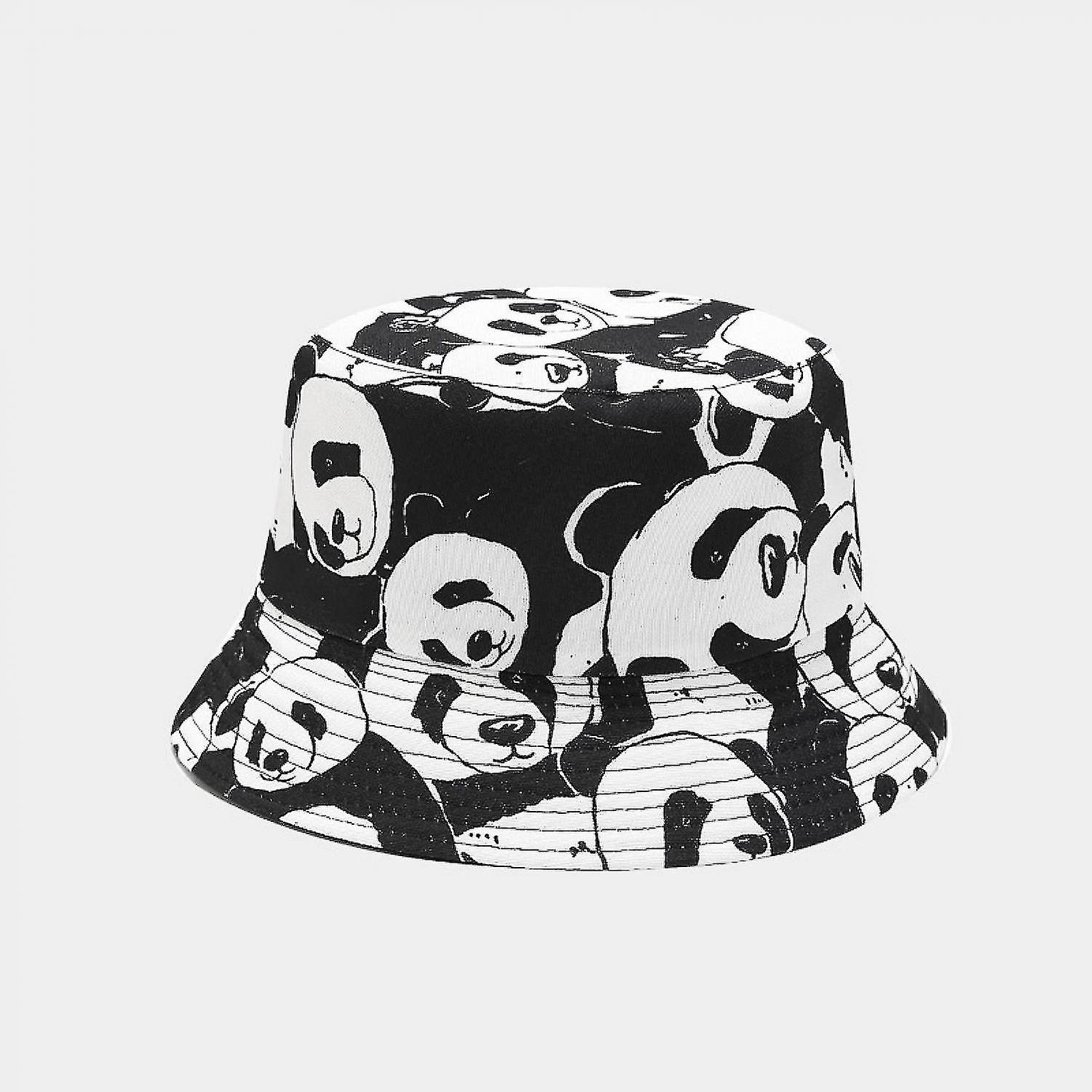 Unisex Panda Pattern Print Bucket-hat Double-side-wear Reversible Fisherman-cap
