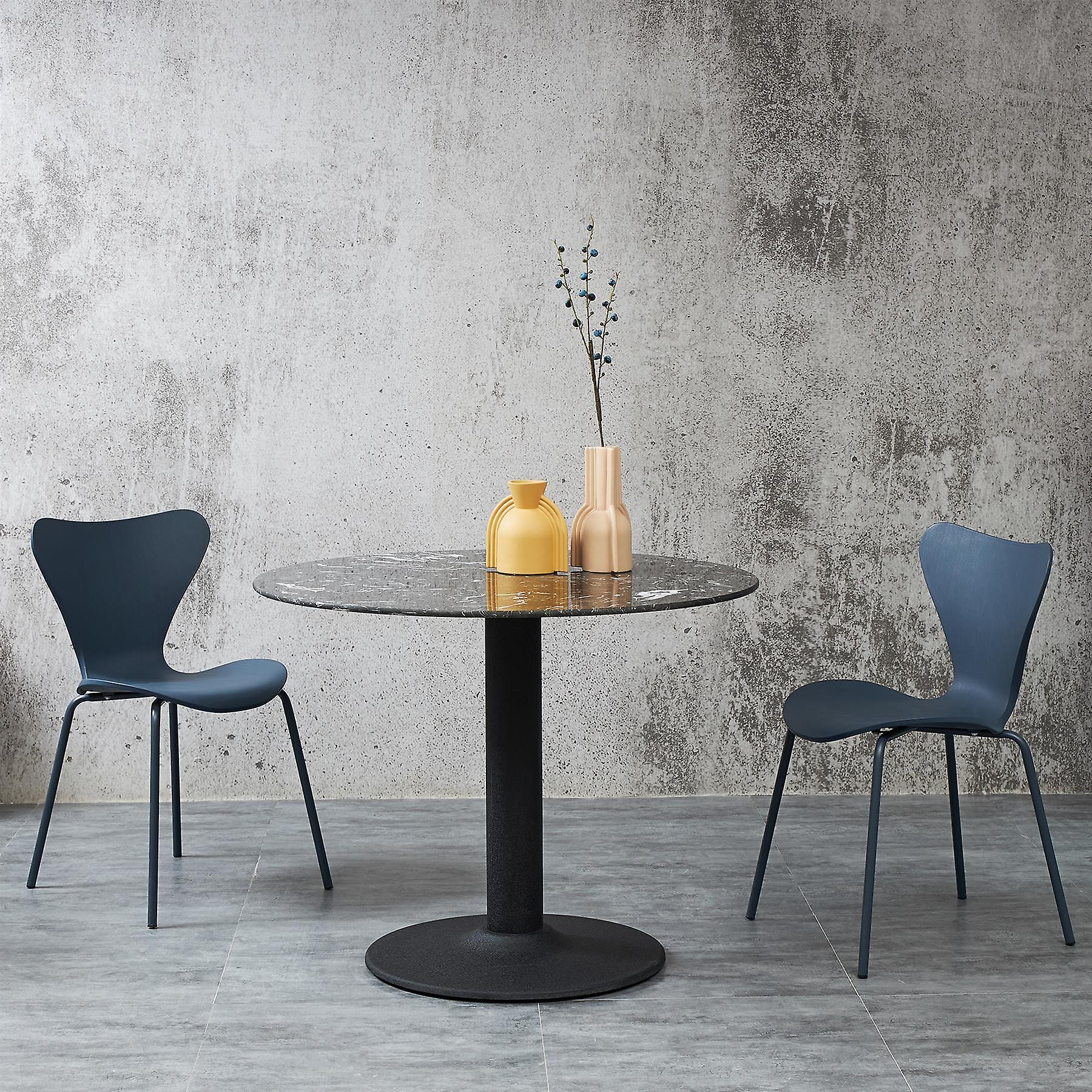 100cm Pantheon Black Marble Round Dining Table with Black Leg Bistro