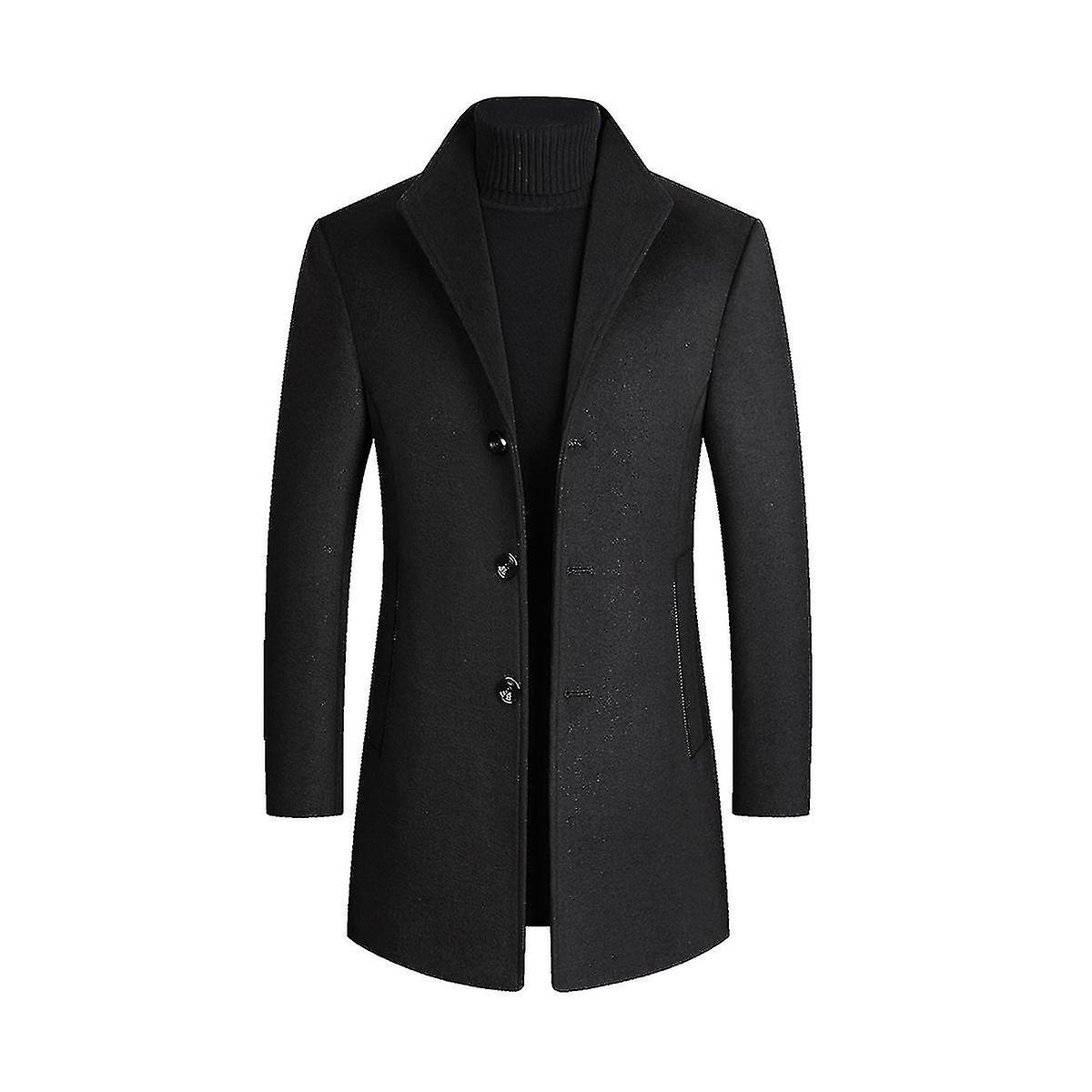 Enkelknäppt solid lapel tjock ullöverrock för män