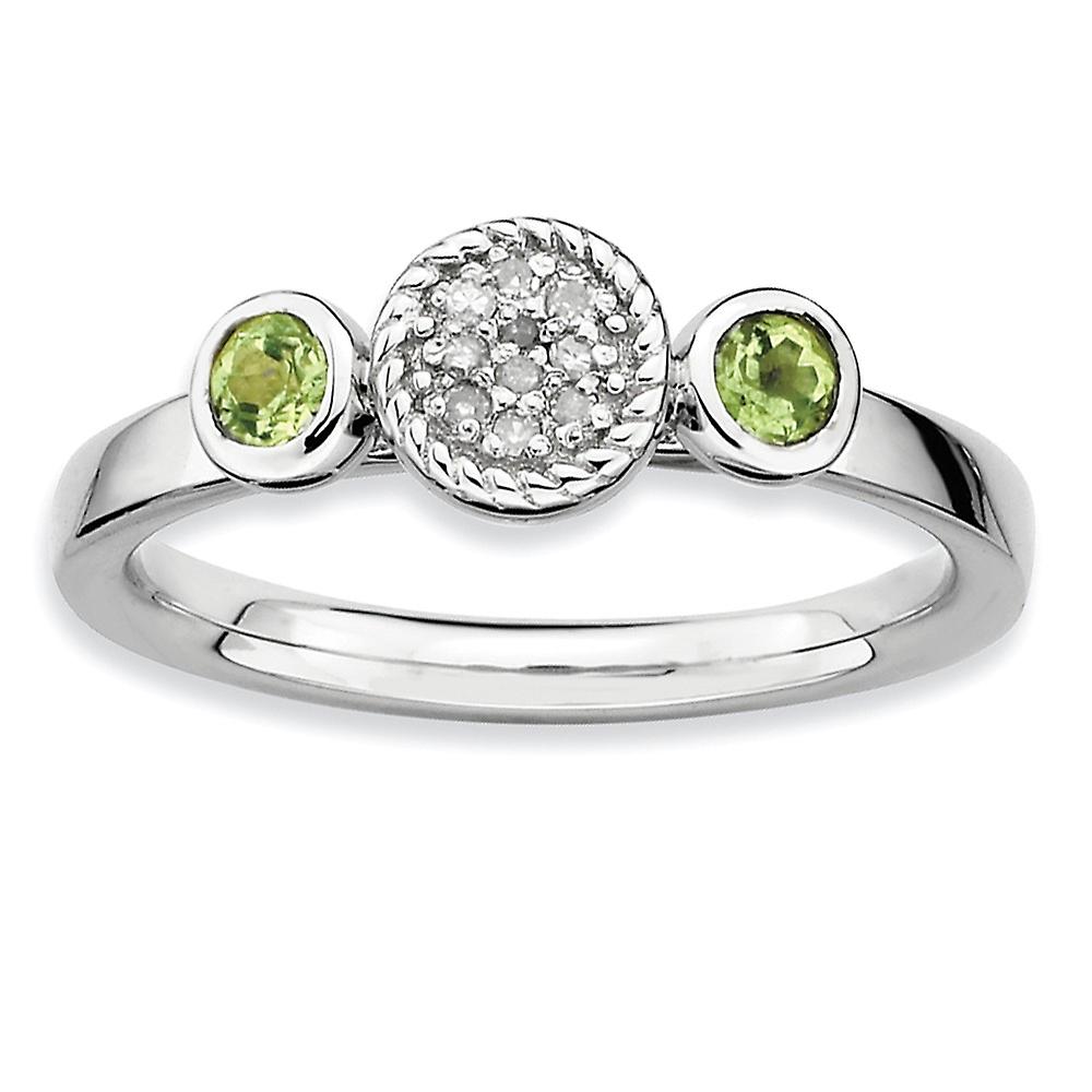 925 Sterling Silver Bezel Polished Prong set Stackable Db Round Peridot and Dia. Ring-Stackable-Ring for Women - Ring Si