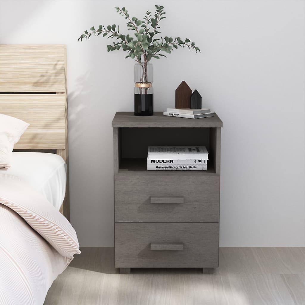 Bedside Table HAMAR Light Grey 40x35x62 cm Solid Pine Wood