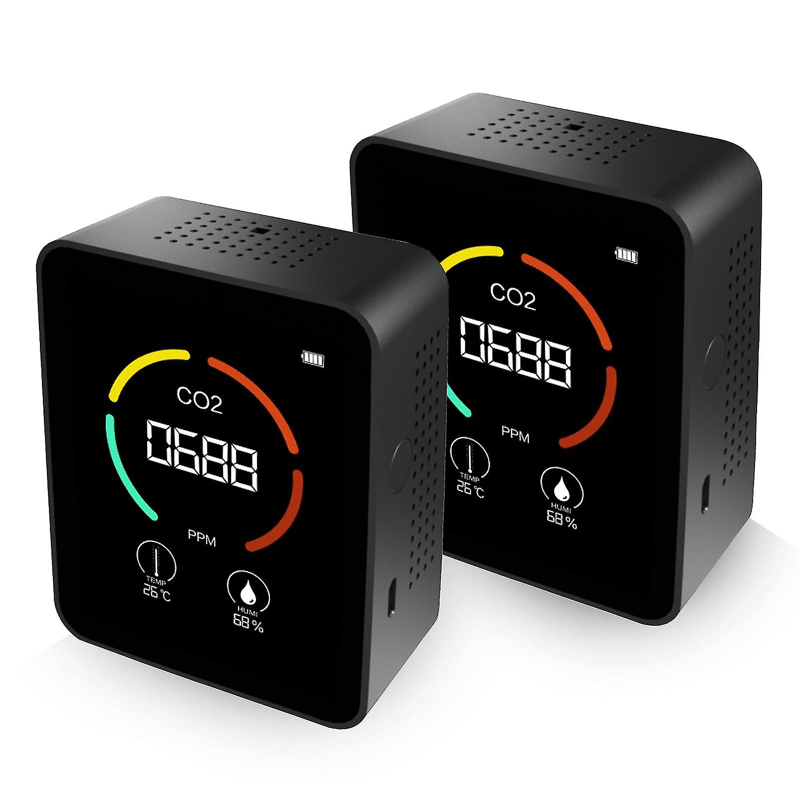 Black-2pcs 3 In 1 Carbon Dioxide Detector Air Quality Monitor Temperature Humidity Air Analyzer 2pcs For Co2 Digital Co2 Meter For Home Office