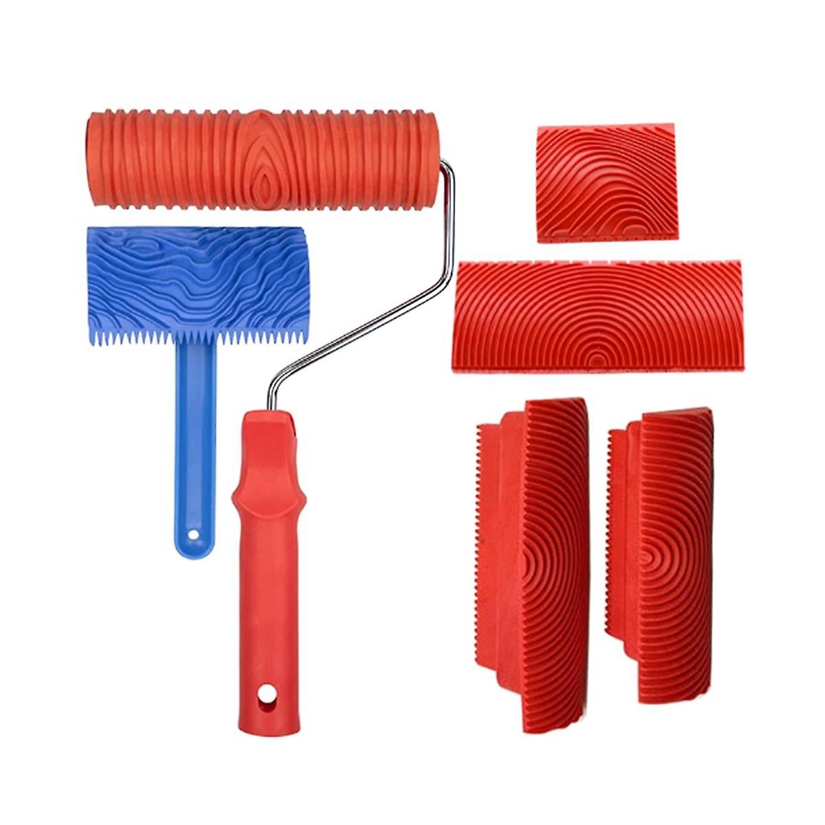 6Pcs Handheld Wood Grain Tool,Art Paint Red Wood Grain Tool Grain Rubber Wood Grain Tool Puller Bas