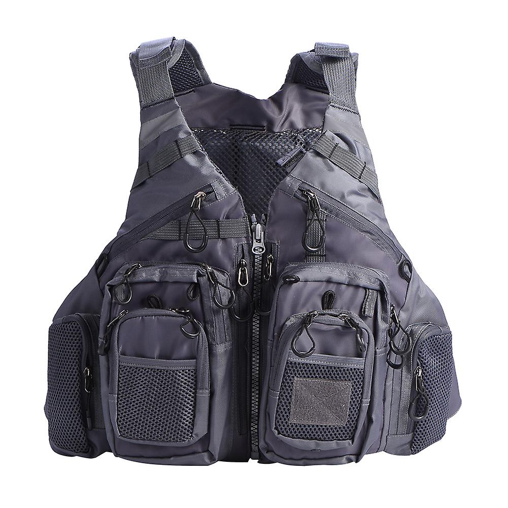 Outdoor Multi function Unisex Adults Life Jacket Vest Lifesaving Waistcoat (Dark Grey)