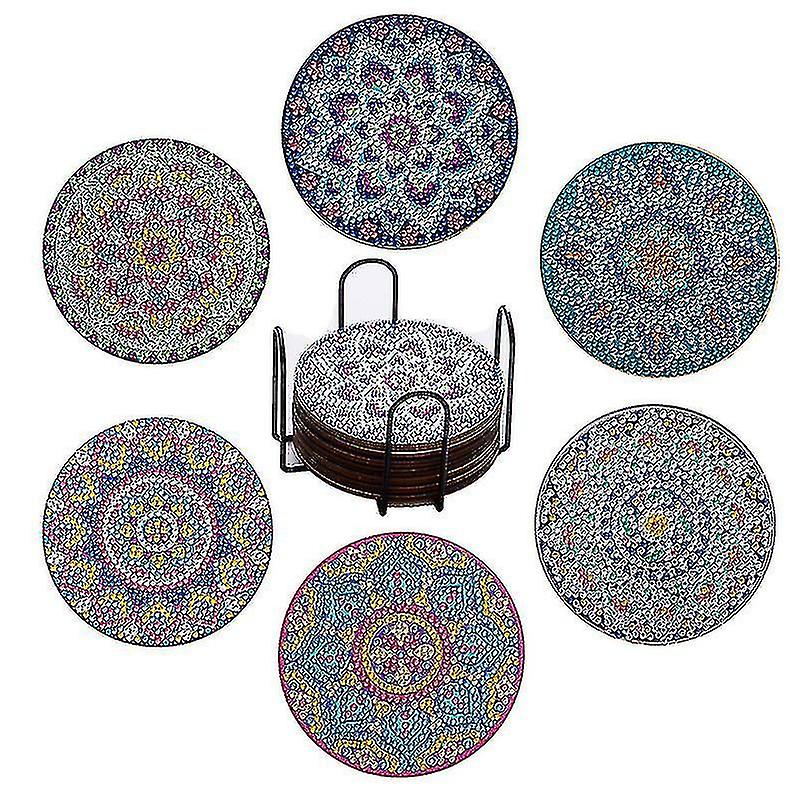 6pcs Diy Diamond Painting Coasters With Holder