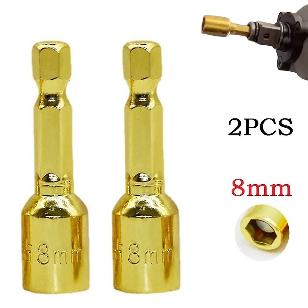 2pcs 8mm Magnetic Nuts Screwdriver Socket Hand Drill 1/4 inch Hex Shank Impact Drill Adapter Socket~5626