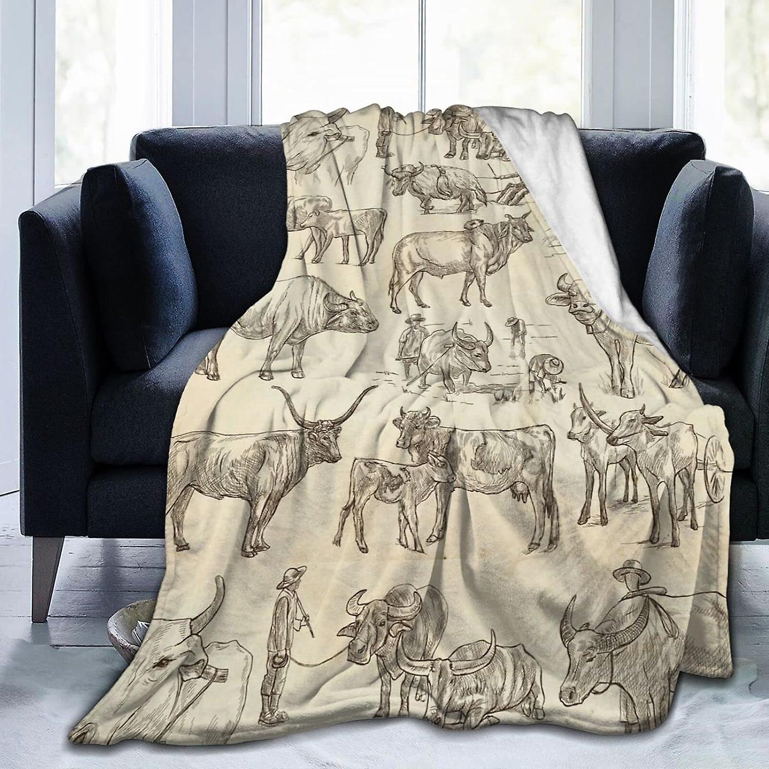 Blanket Cattle Lightweight Throw Blanket Soft Flannel Blankets Anti Static for Couch Bed