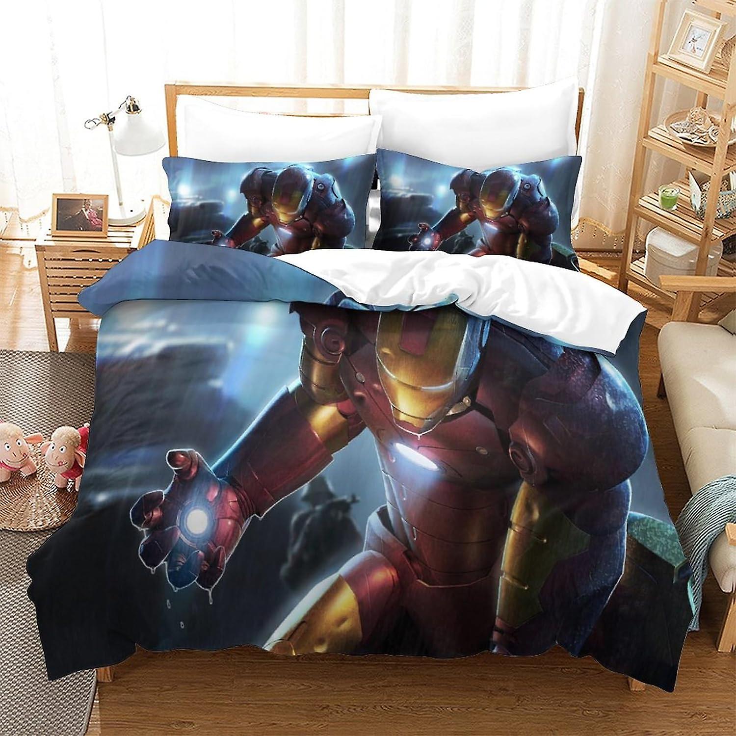 3D Printed Iron Man Duvet Cover Set Superheroes Bedding Set, Soft Microfibre, 2 Pillowcases, Hidden Zip,