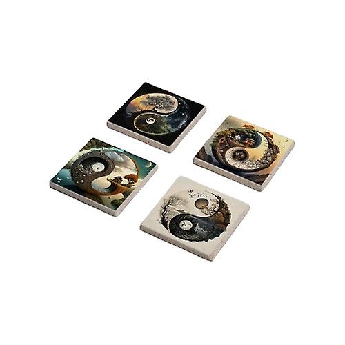 Yin Yang Cork Backing Stone Coasters Set