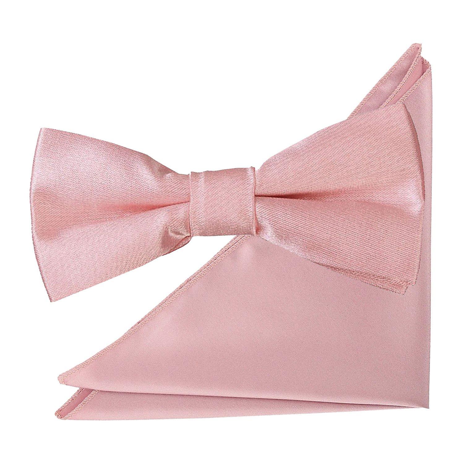 Dusty Pink Plain Satin Bow Tie and Pocket Square Set for Boys