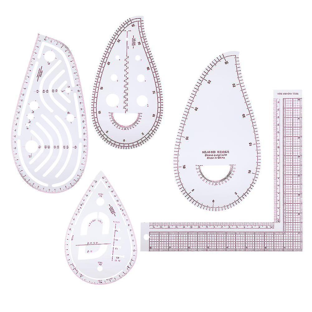 L-Shaped Clothing Measuring Curve Ruler Set - 5pcs, Multi-Function with Built-in Scale