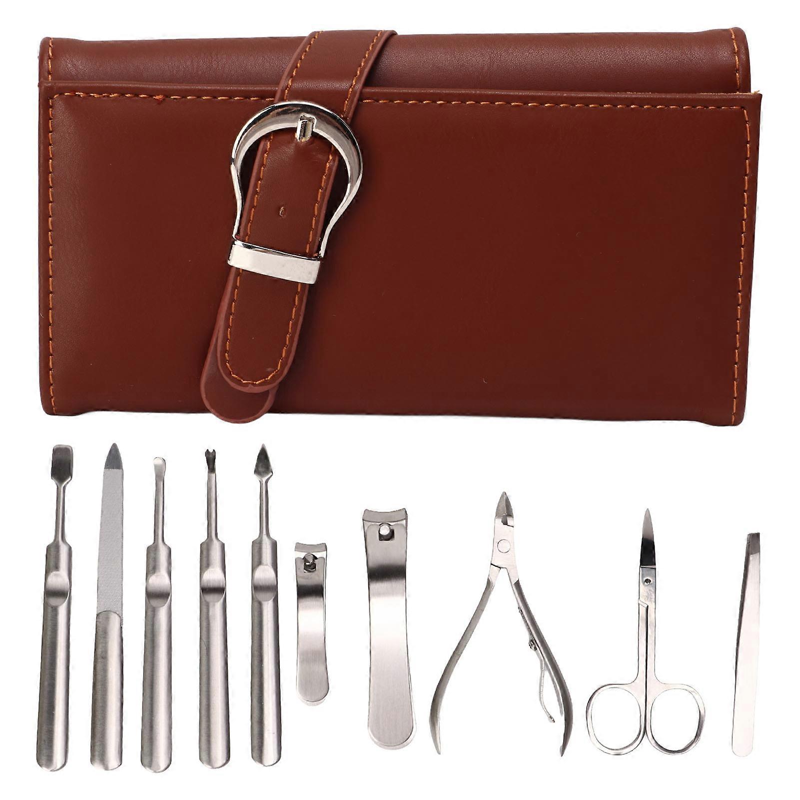 10 Pcs Manicure Set Nail Clippers Eyebrow Scissors Earpick Nipper Portable Pedicure Tools Kit With Storage Bag