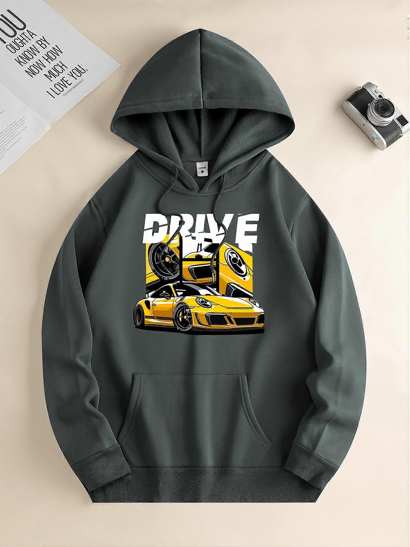 Hoodies da nova moda masculina, moletons casuais com capuz com cordão todos os dias, estampas de carros, bolsos canguru frontais, blusas masculinas