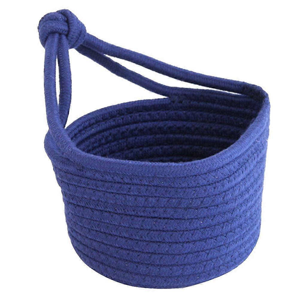 Woven Hanging Basket Cotton Rope Storage Basket Sundries Organizer Round Container Blue