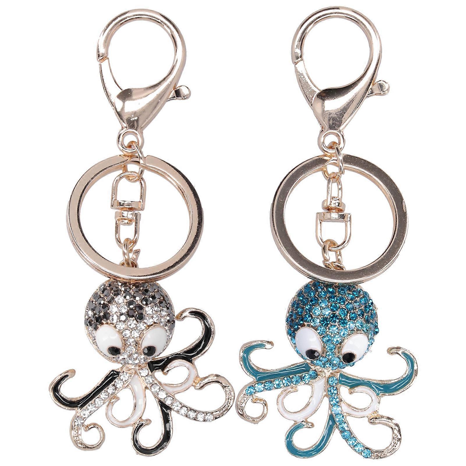 2PCS Mode Poulpe En Forme Strass Porte-clés Porte-clés Sac Charme Pendentif Cadeau (Noir Bleu)