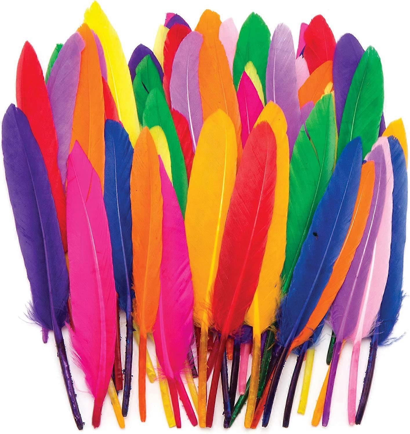 Pack of 80 Colourful Mini Feathers for Kids - for Crafting Collages and Models as well as Hats