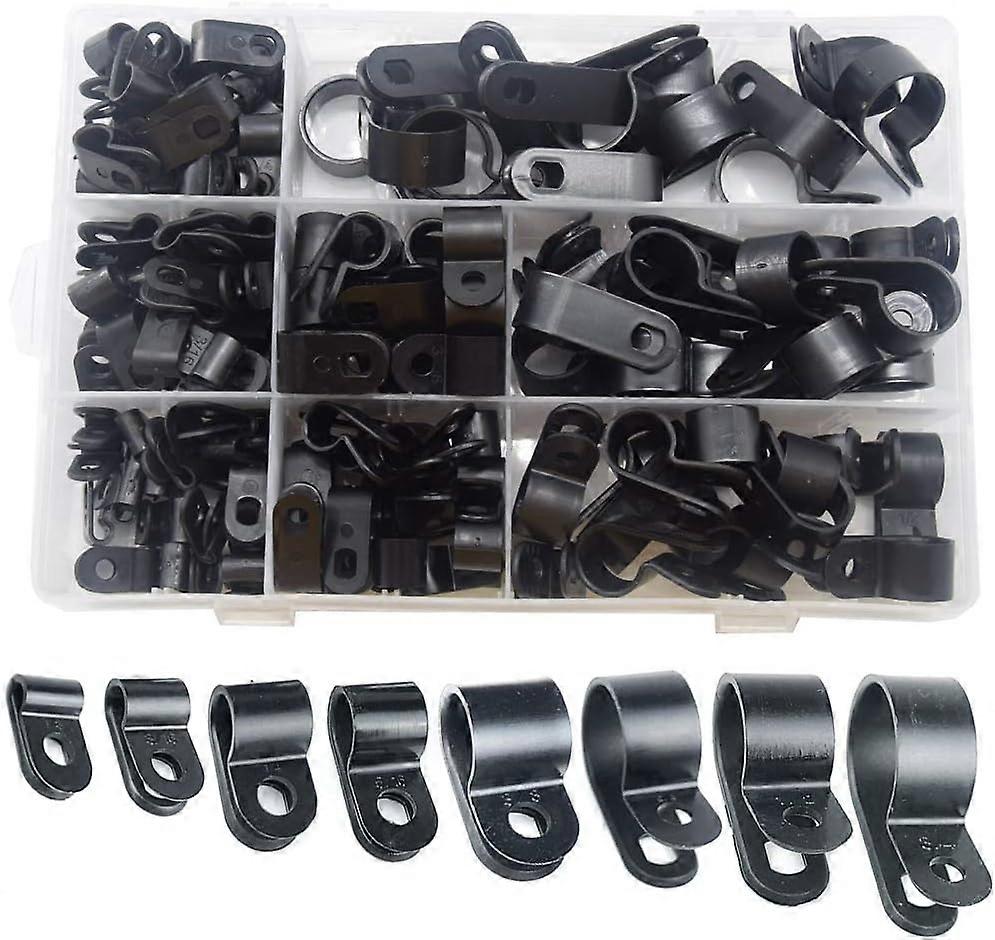 200 Pack Nylon Type R Cable Clips with Electrical Fixing Screws Black