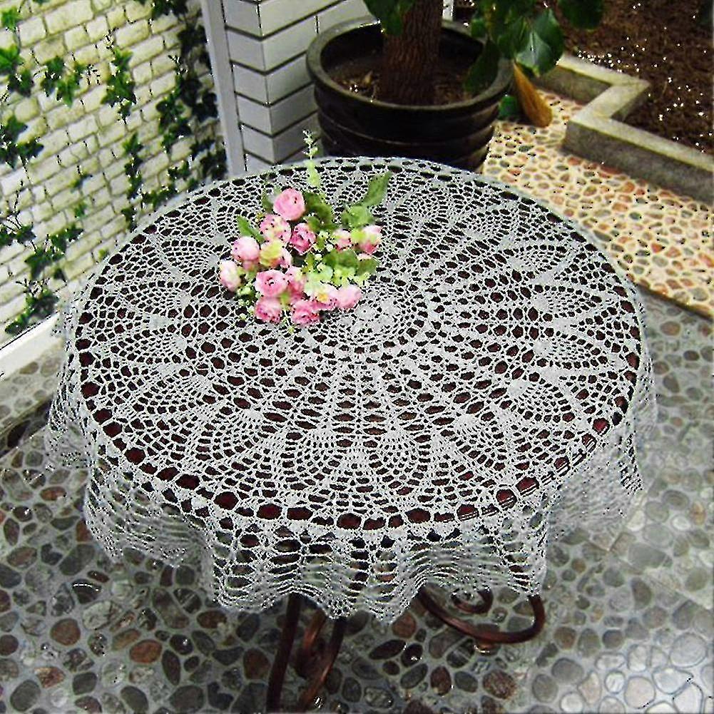 Nappe ronde en coton crochetée à la main, ajourée, pour table de salle à manger, mariage