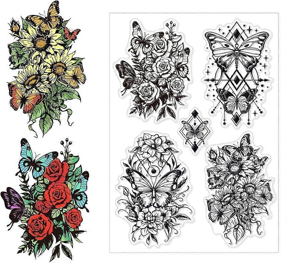 1Sheet Butterfly Flower Clear Silicone Stamps