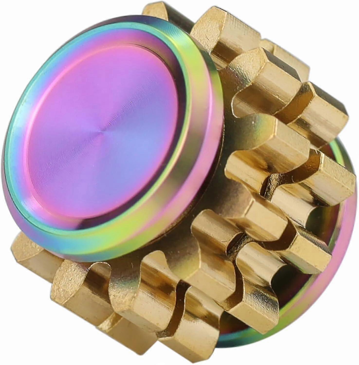 Kupfer Zahnräder Gestänge Fidget Spinner Spielzeug für Erwachsene, Mini kleine Metallspinner Silent Premium Lager (2 Gänge, Regenbogen-Messing)