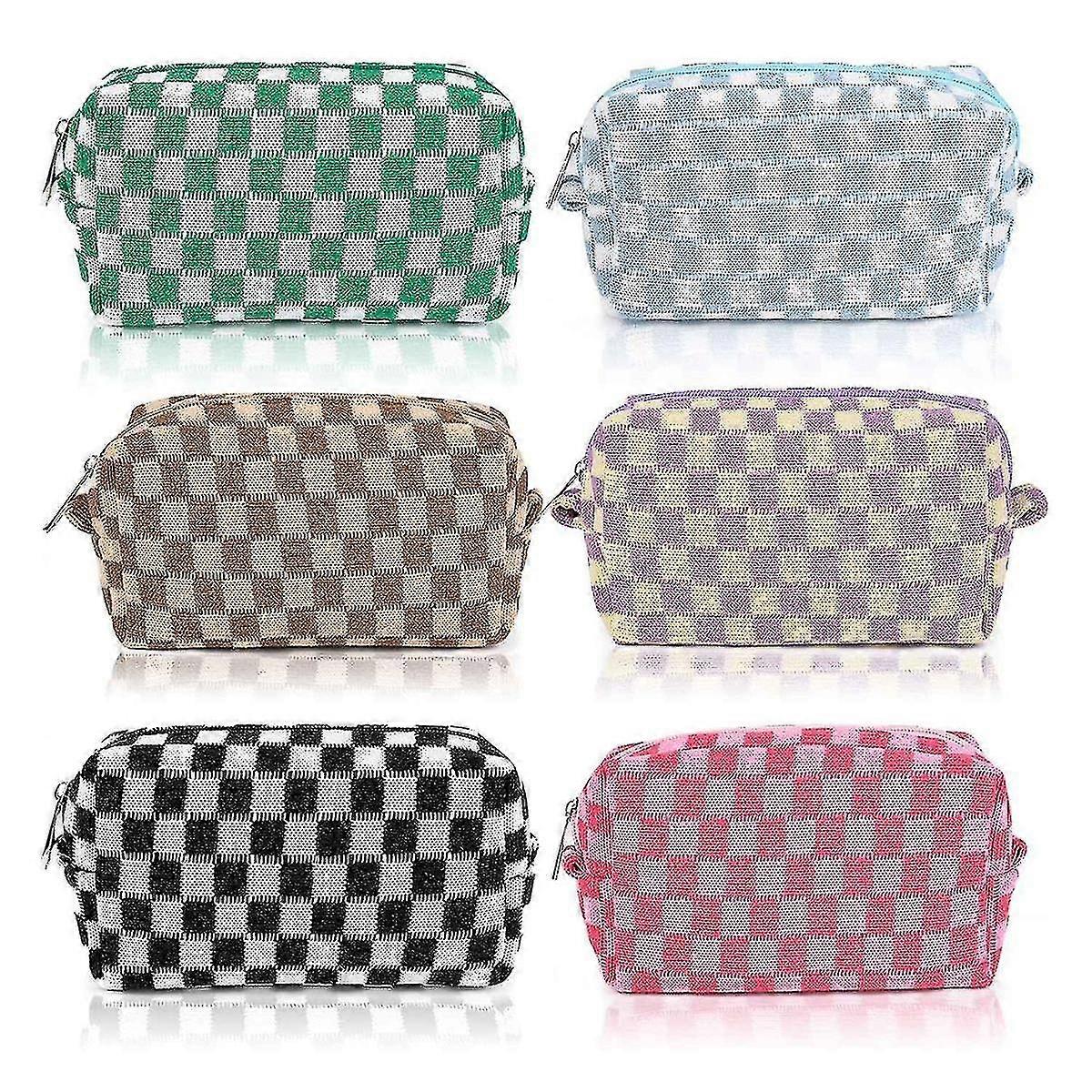 6 Pcs Checkered Makeup Bag