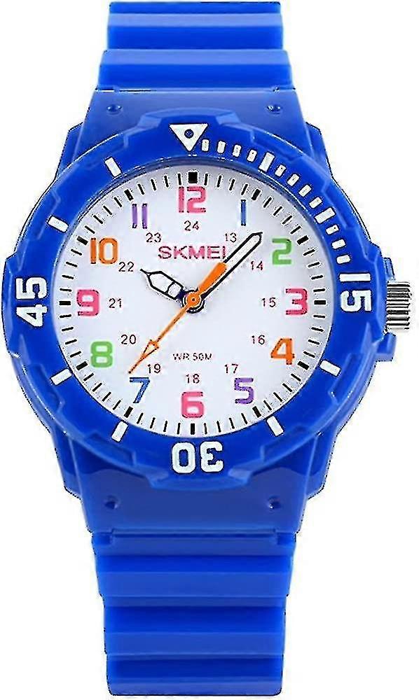 Kids Wristwatch Boys Analog Quartz 50m Water Resistance Watch Plastic And Rubber Rotating Band Color Dial Fashion Wristwatches For Girls(blue