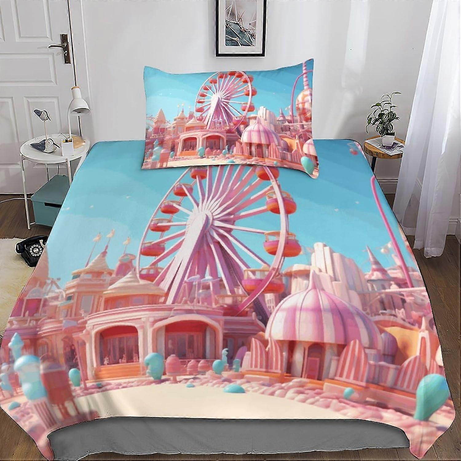 3D Candy Amusement Park Påslakan Sängkläder Och Örngott Microfiber Män Ungdom Pojkar Barn Sängkläder Set Med Dragkedja Stängning 2st Singel