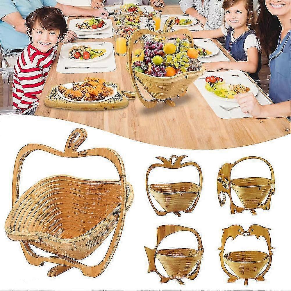 Foldable Fruit Basket Gift Bamboos Fruit Veggie Basket Large Capacity Easy Using Snack Box For Living Room