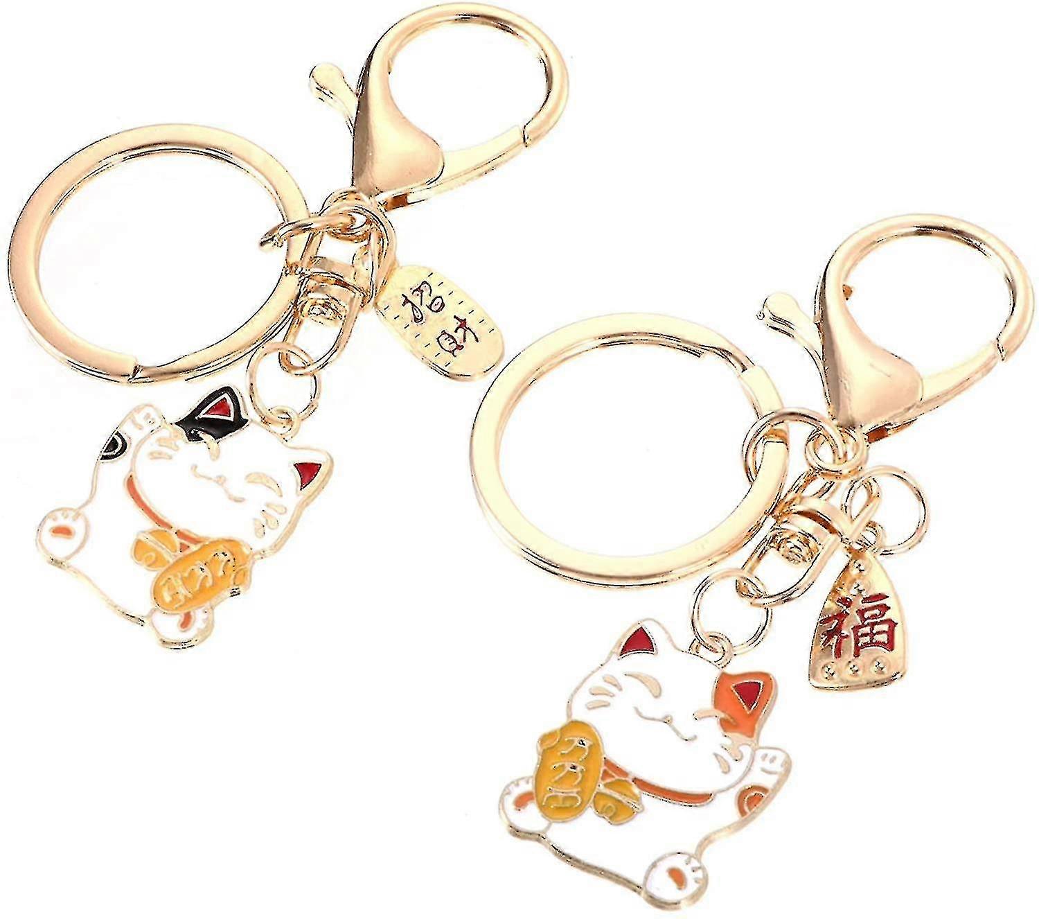 2 Pieces Lucky Cat Keychain Japanese Style Feng Shui Neko Keyring Fu Charms Key