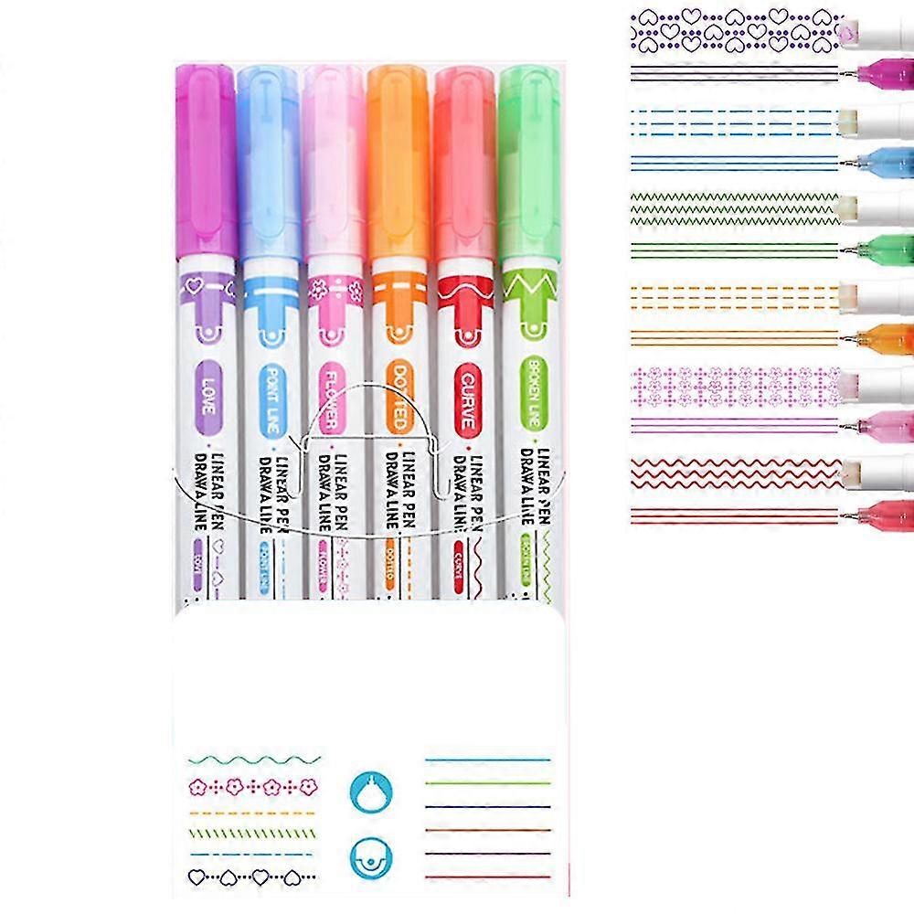 Curve Highlighter Pen Set, 6pcs Flownwing Flair Pens With 6 Different Curve Shape Fine Tips, Colored Curve Pens Craft Pens For Scrapbook Journaling Su