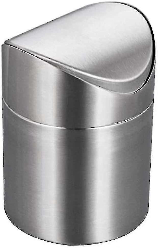 Mini Desktop Bin With Lid. Brushed Stainless Steel Swing Bin. Trash Can Small