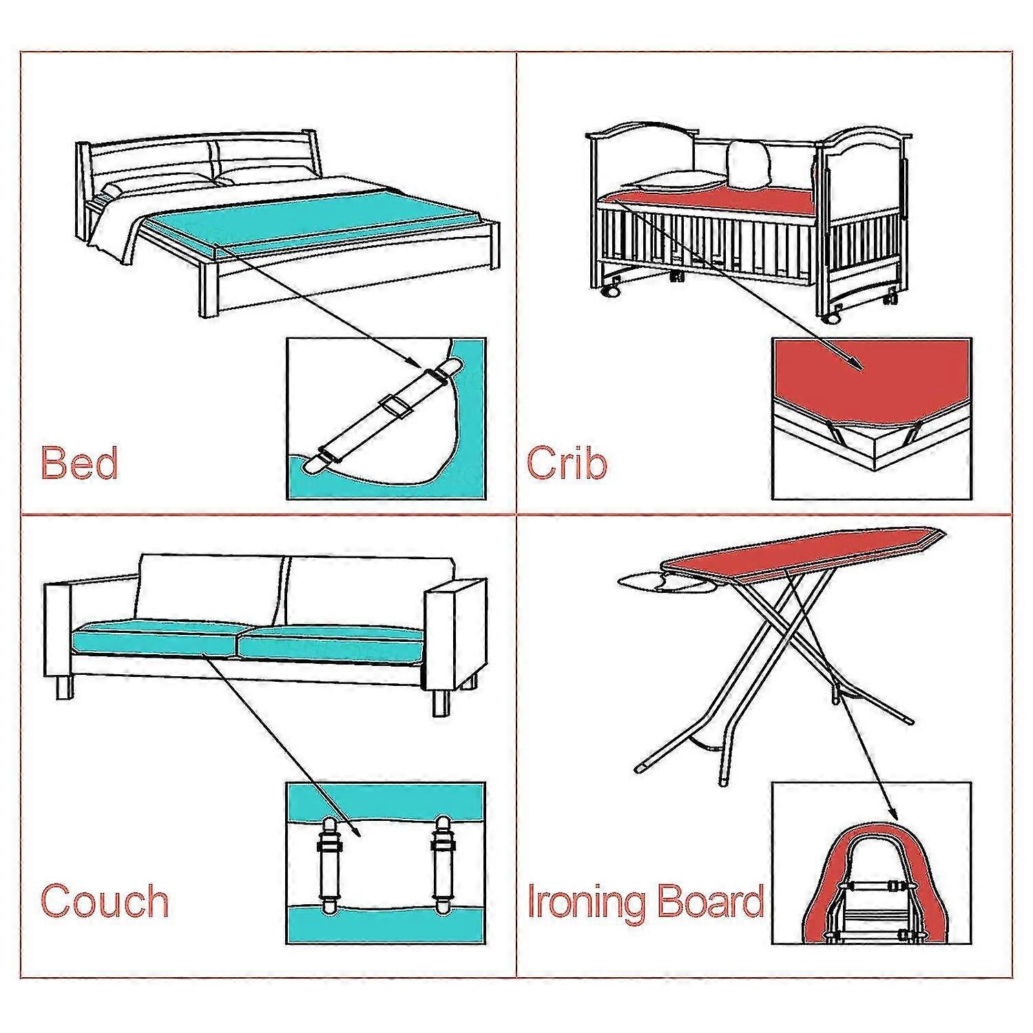 Adjustable Bed Fasteners,8pcs Sheet Straps Suspenders With Metal Clips